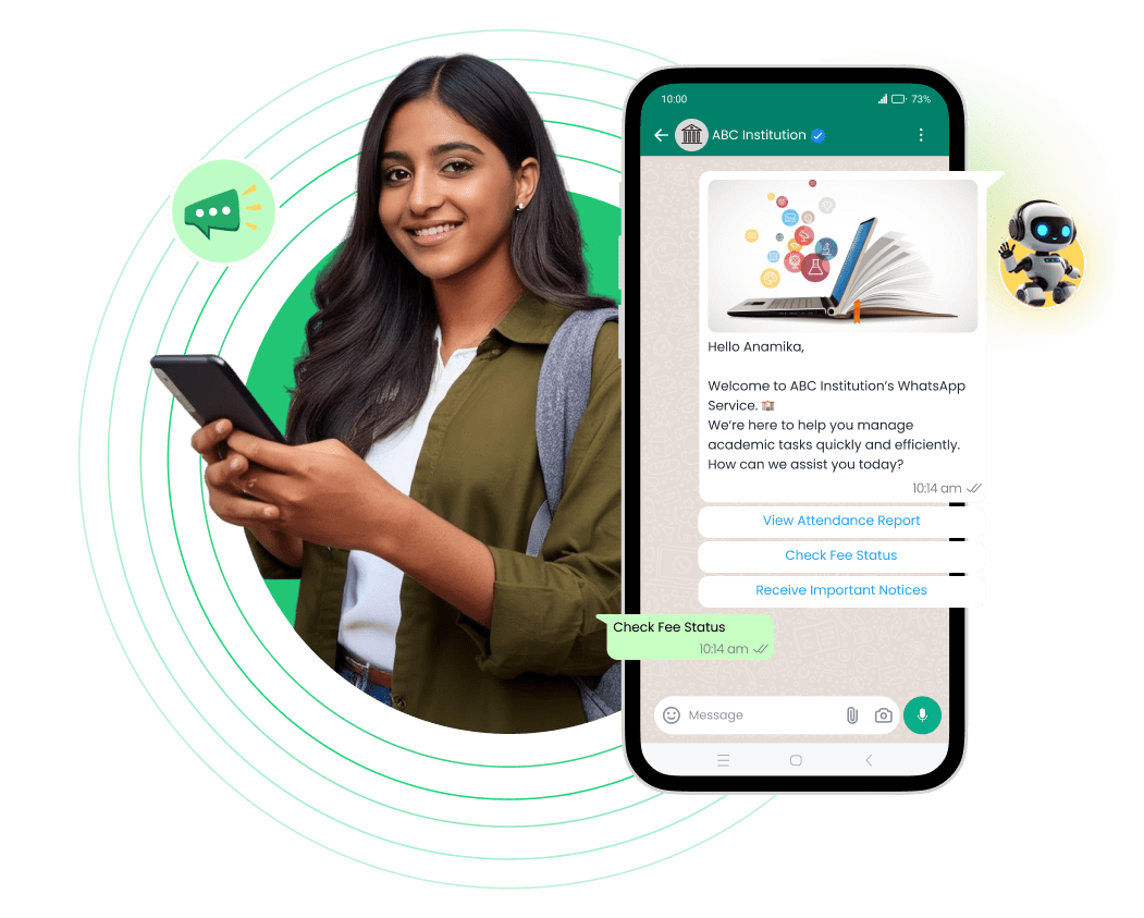 HillTeck WhatsApp automation platform for education showing student engagement and parent communication dashboard